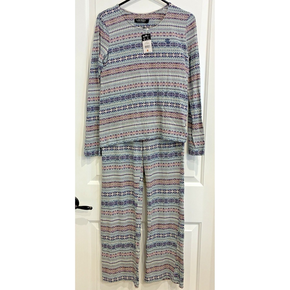 NWT Lauren Ralph Lauren Black Label Pajama Set Winter Fair Isle Sage Size S